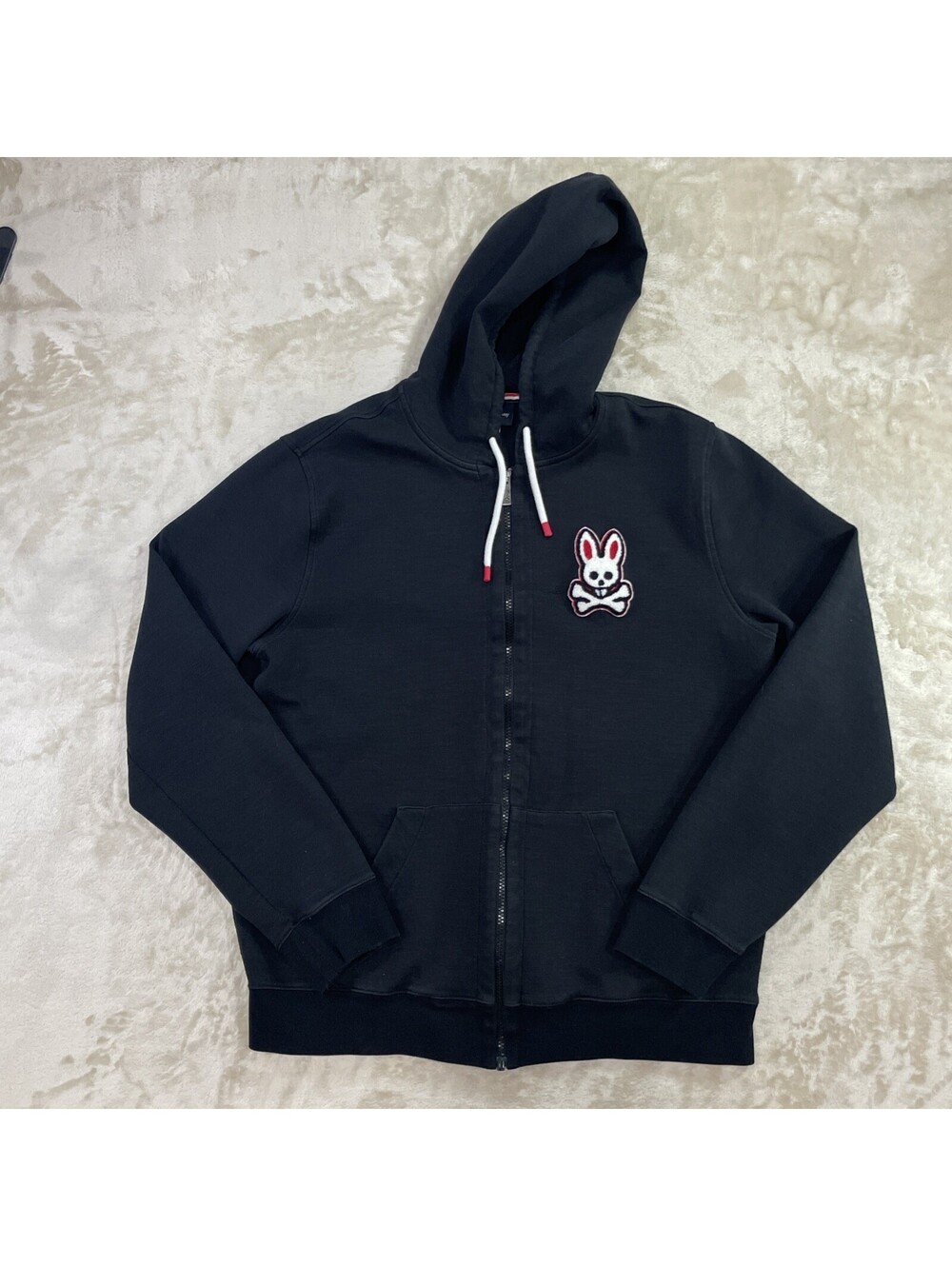 Psycho Bunny Full Zip Black Hoodie Jacket Logo Soft Pockets Mens 6 (Large) EUC